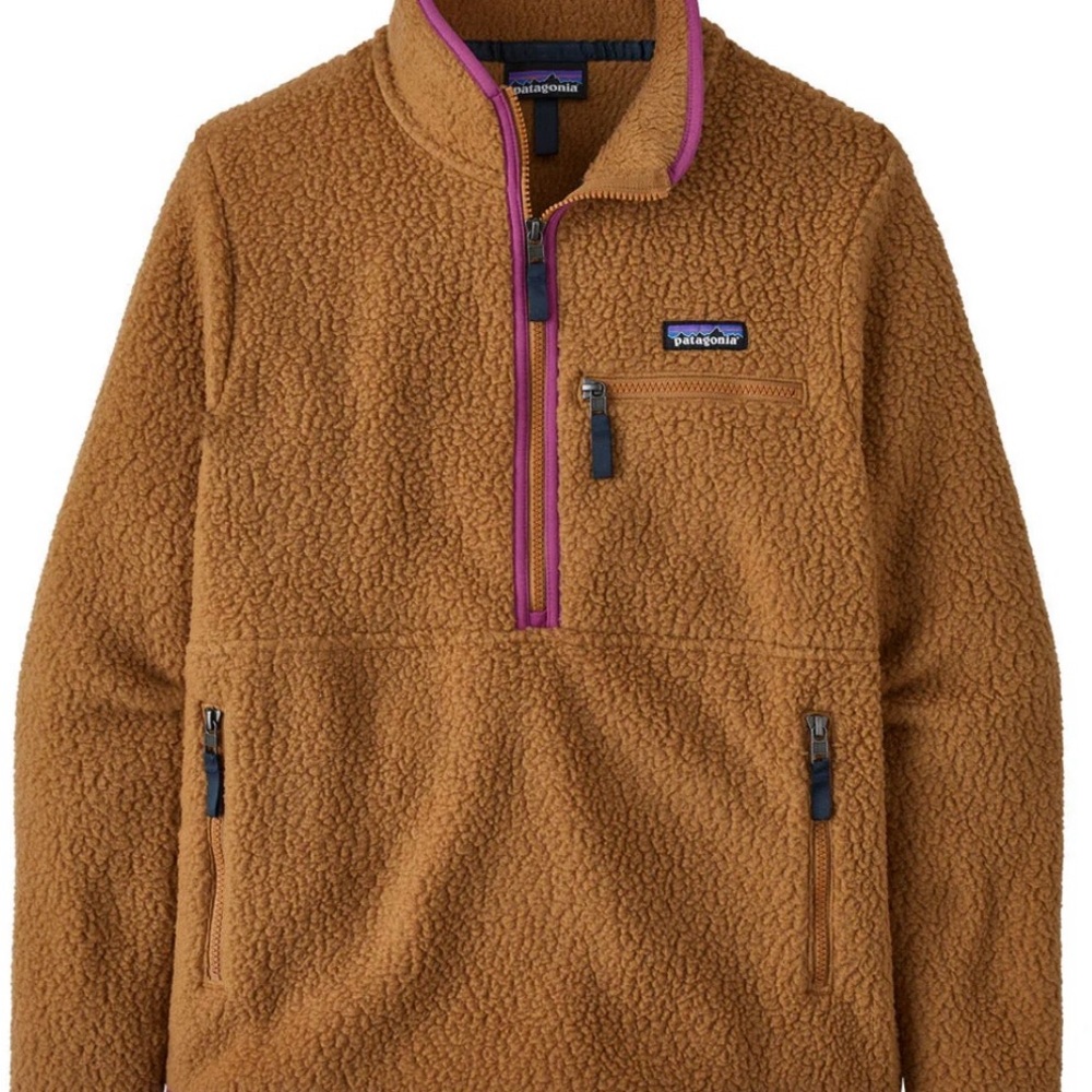 NWT! Patagonia Women's Retro Pile Fleece Marsupial Nest Brown with Amaranth Pink